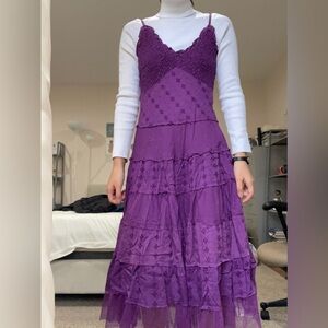 Purple Tiered Midi Strappy Dress